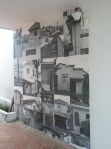Composição de fotos em forma de mural que homenageia a arquitetura do tempo da imigração